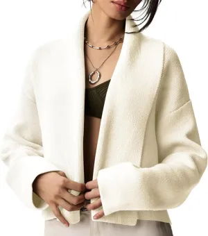 Women's Cropped Cardigan Sweater Lapel Chunky Knit Coats Open Front Casual Oversized Outerwear