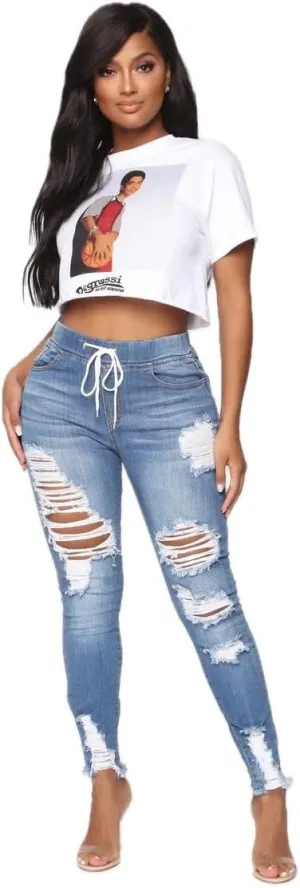 Womens Denim Jeans Ripped Fashion Jeans Stretch and Skinny Jeans Hip High Waisted Jeans for Women Cotton Blend Denim
