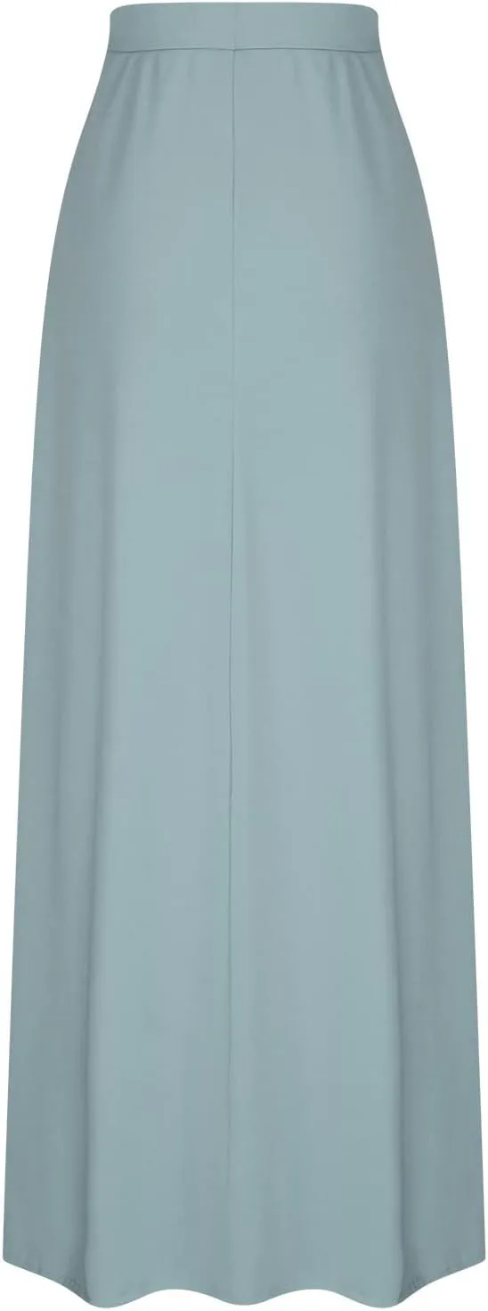 Women's Drawstring High Waist Maxi Skirts with Pockets Dressy Solid A Line Long Skirts Casual Slim Fit Pencil Skirt