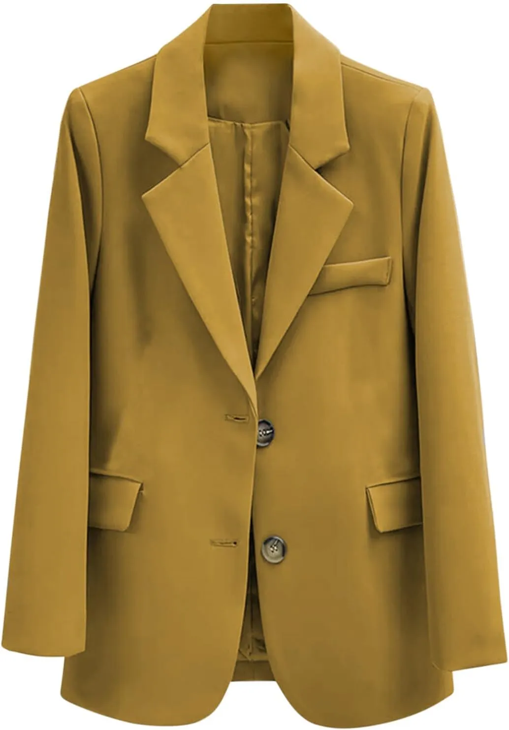 Women's Dressy Long Blazer Button Down Long Sleeve Loose Suit Jackets Fall Notched Lapel Work Outwear with Pockets