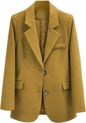 Women's Dressy Long Blazer Button Down Long Sleeve Loose Suit Jackets Fall Notched Lapel Work Outwear with Pockets