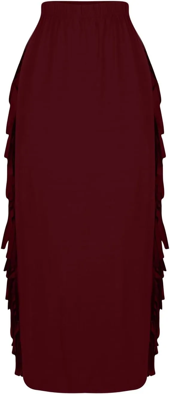 Women's Elastic High Waist Slim Bodycon Side Tassels Long Maxi Pencil Skirts Trendy Fashion Midi Skirt for Ladies