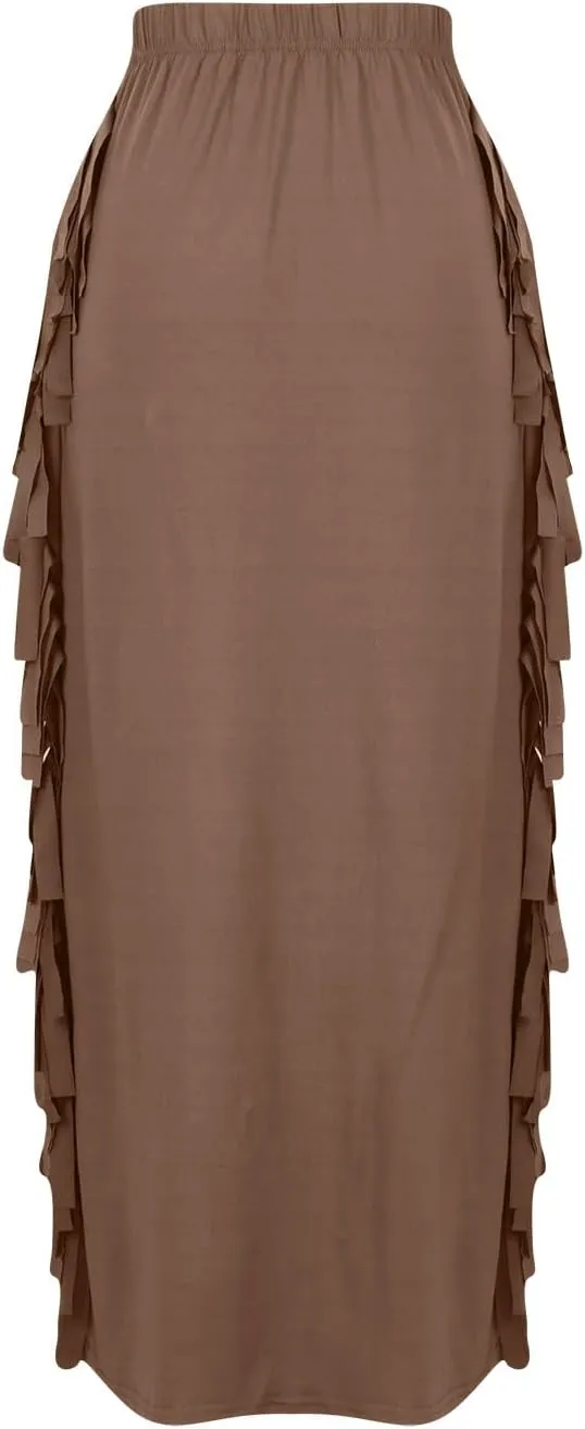 Women's Elastic High Waist Slim Bodycon Side Tassels Long Maxi Pencil Skirts Trendy Fashion Midi Skirt for Ladies