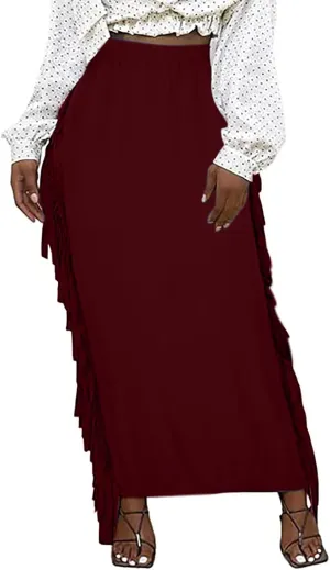Women's Elastic High Waist Slim Bodycon Side Tassels Long Maxi Pencil Skirts Trendy Fashion Midi Skirt for Ladies