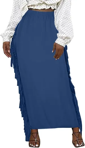 Women's Elastic High Waist Slim Bodycon Side Tassels Long Maxi Pencil Skirts Trendy Fashion Midi Skirt for Ladies
