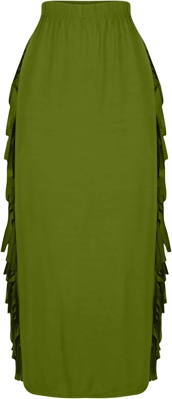 Women's Elastic High Waist Slim Bodycon Side Tassels Long Maxi Pencil Skirts Trendy Fashion Midi Skirt for Ladies