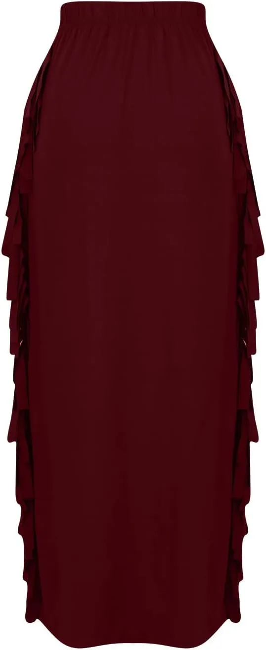Women's Elastic High Waist Slim Bodycon Side Tassels Long Maxi Pencil Skirts Trendy Fashion Midi Skirt for Ladies