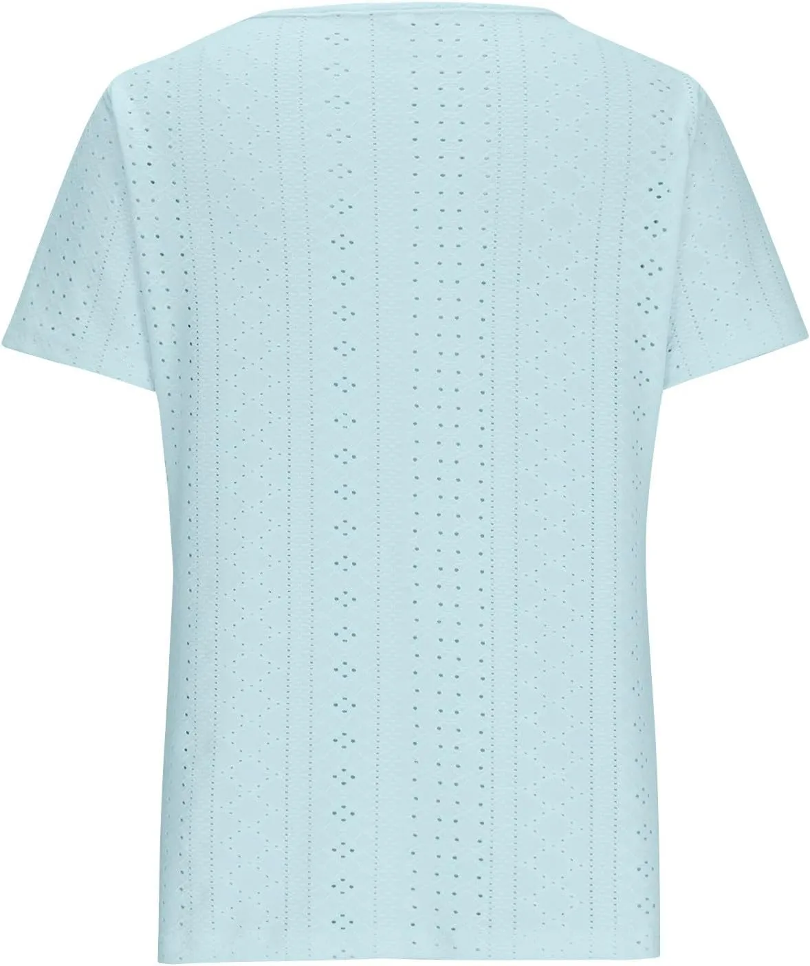 Womens Eyelet T-Shirts Sexy Scoop Neck Tops Casual Solid Short Sleeve Shirts Trendy 2024 Summer Button Tees