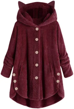 Womens Fleece Sherpa Hoodie Winter Warm Fuzzy Jacket Coats Outerwear with Pocket OverSize Pullover Hoodies