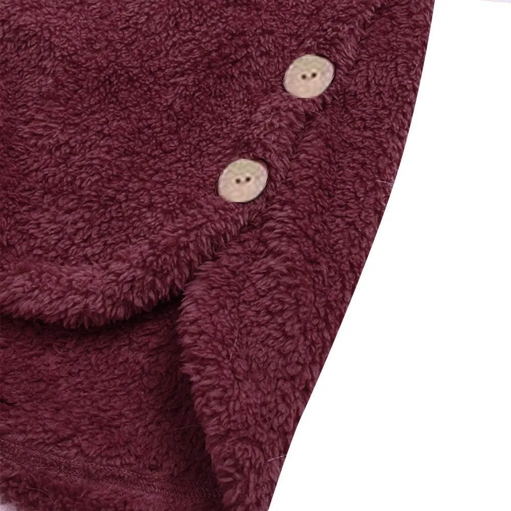 Womens Fleece Sherpa Hoodie Winter Warm Fuzzy Jacket Coats Outerwear with Pocket OverSize Pullover Hoodies
