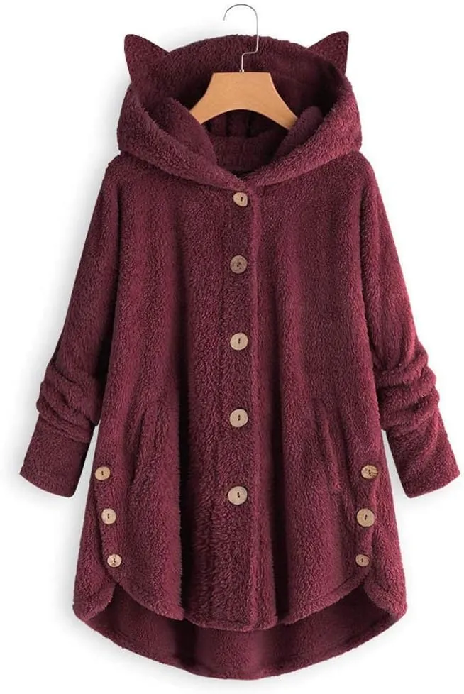 Womens Fleece Sherpa Hoodie Winter Warm Fuzzy Jacket Coats Outerwear with Pocket OverSize Pullover Hoodies