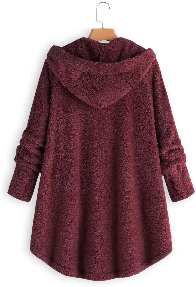 Womens Fleece Sherpa Hoodie Winter Warm Fuzzy Jacket Coats Outerwear with Pocket OverSize Pullover Hoodies