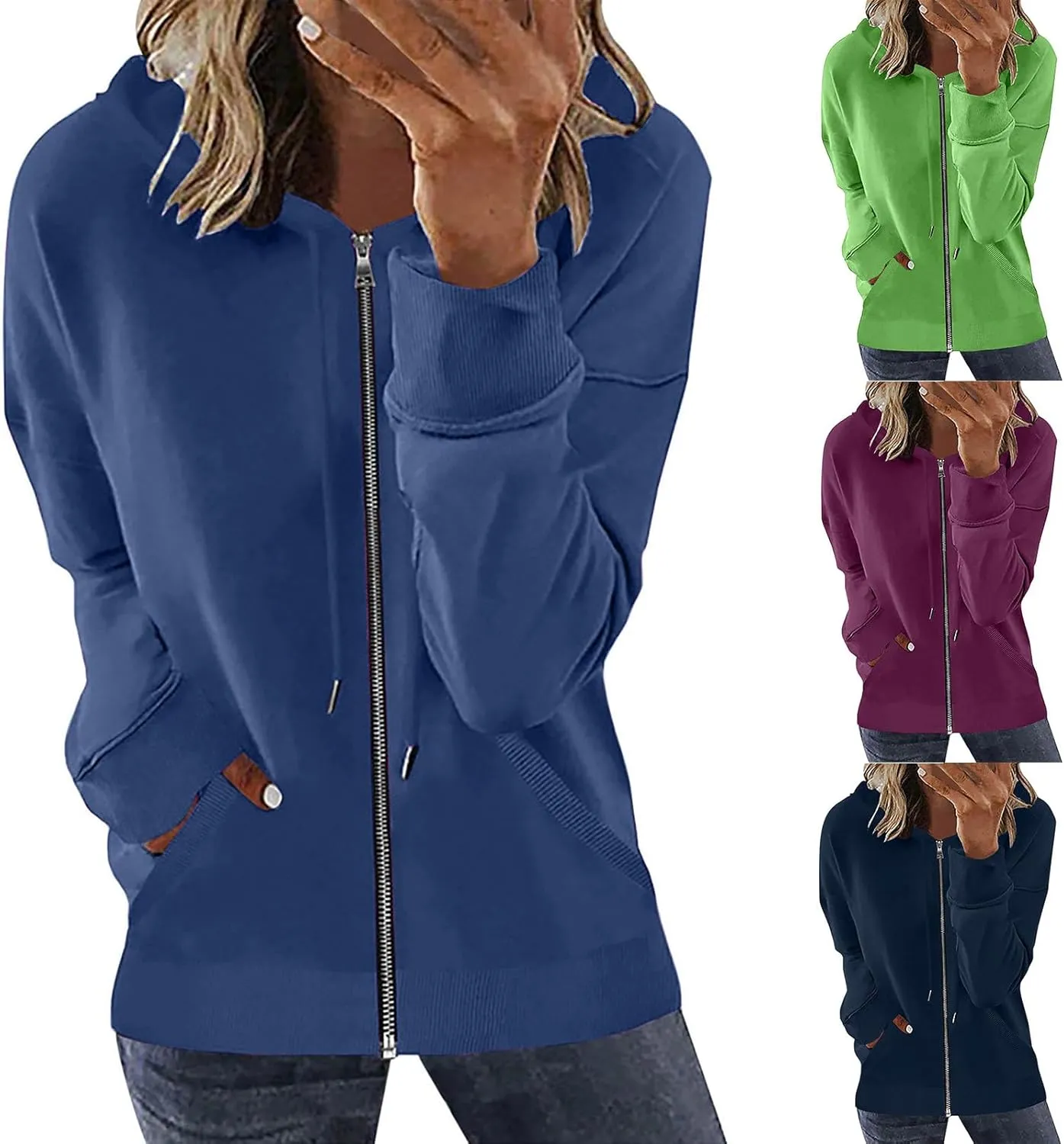 Womens Full Zip Up Hoodie Jacket Long Sleeve Hooded Sweatshirts With Pockets Fall Fashion 2023 Outfits
