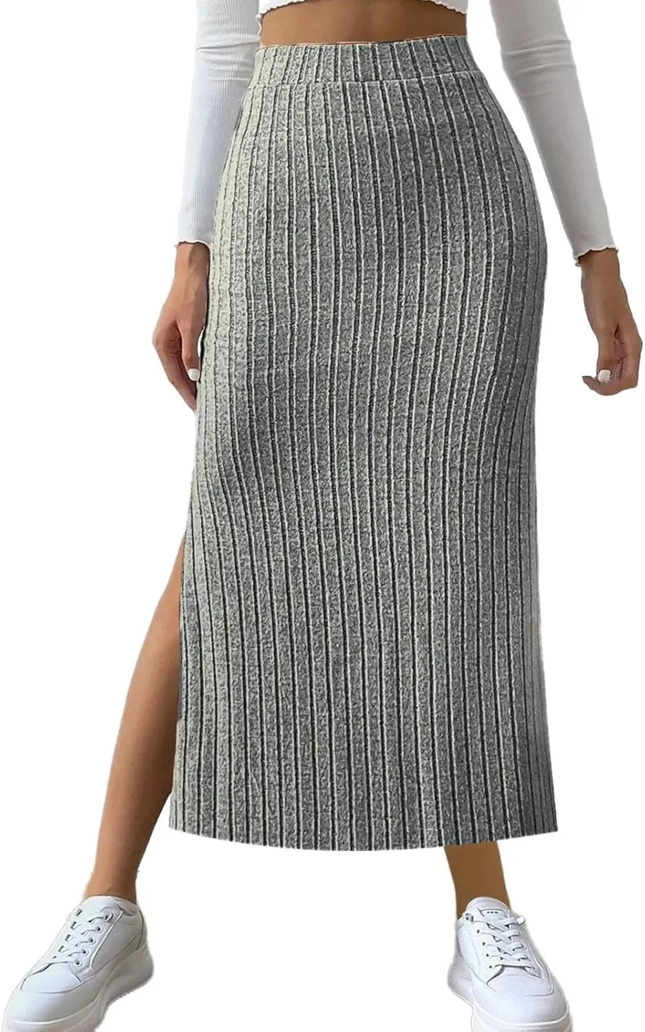 Women's High Waist Long Maxi Skirt Stretch Slim Fit Bodycon Work Pencil Skirts Solid Color Business Dress