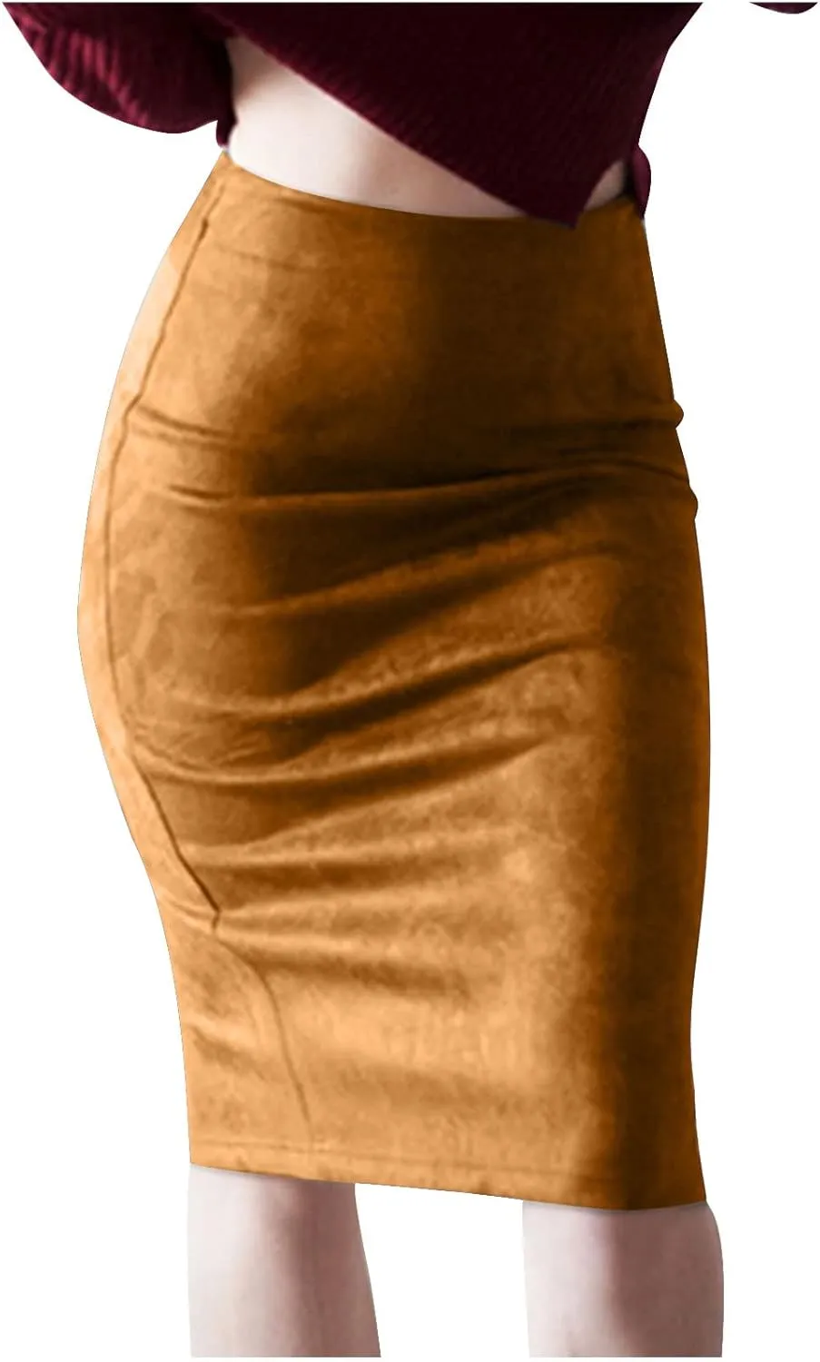 Women's High Waist Skirts Slim Bodycon Party Club Night Out Midi Pencil Skirts Bodycon Pencil Velvet Long Skirt