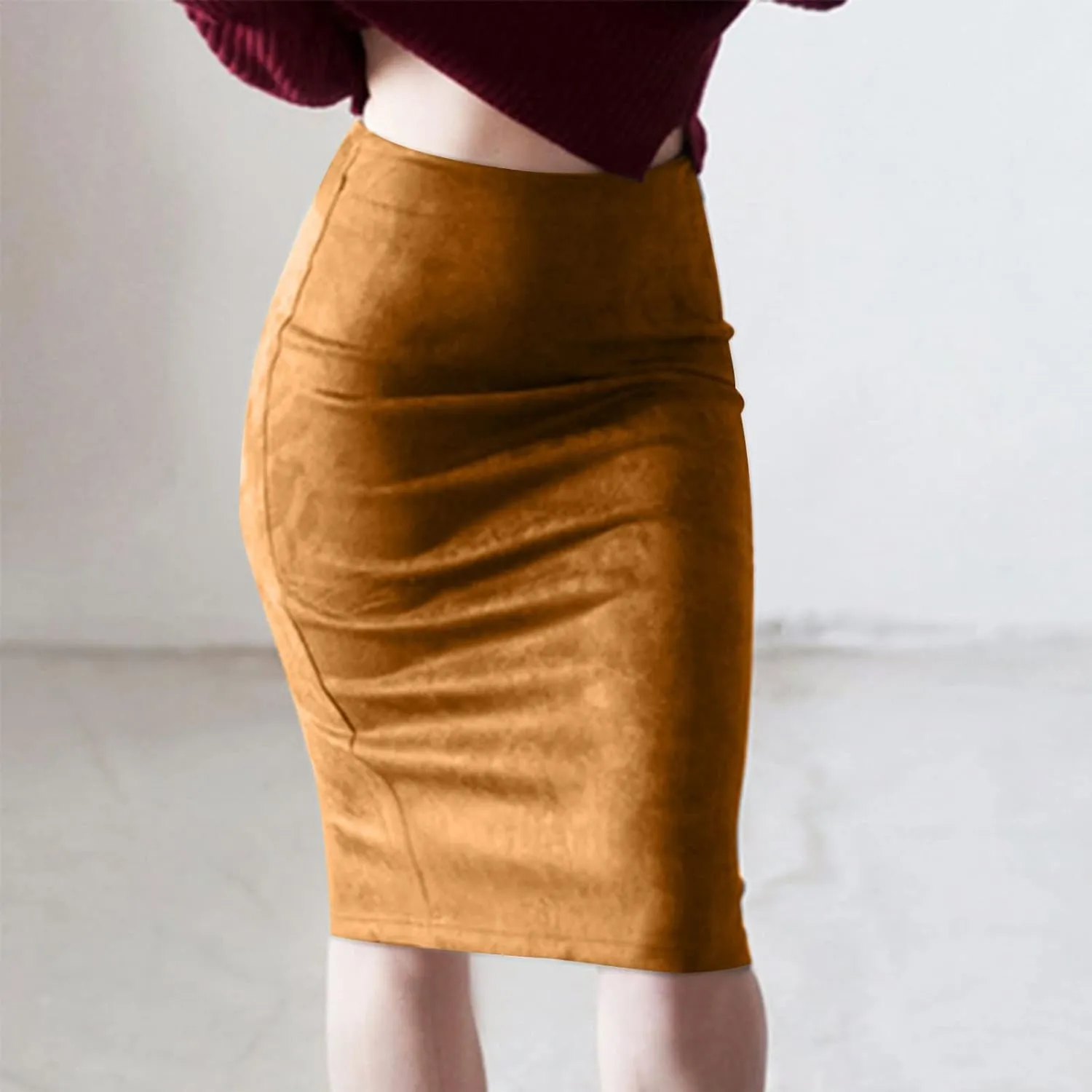 Women's High Waist Skirts Slim Bodycon Party Club Night Out Midi Pencil Skirts Bodycon Pencil Velvet Long Skirt