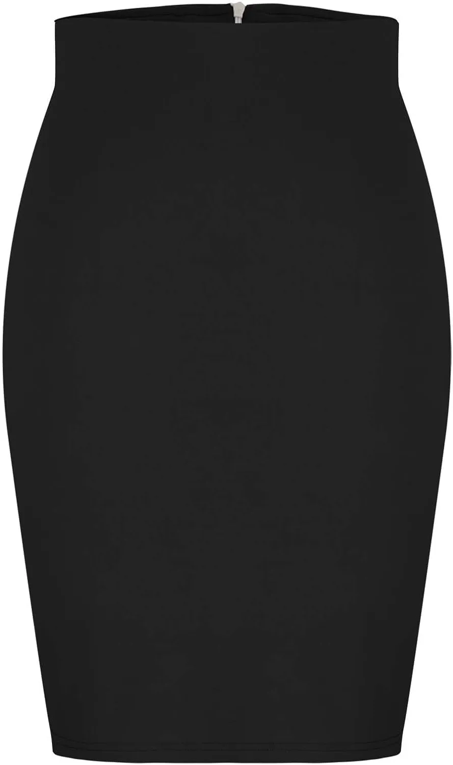 Women's High Waist Tummy Control Pencil Skirts Stretchy Bodycon Tight Short Midi Skirt Below Knee with Back Slit