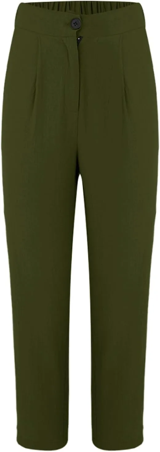 Women's High Waisted Dress Pants Casual Linen Straight Leg Beach Lounge Pants Work Office Suit Trousers with Pockets