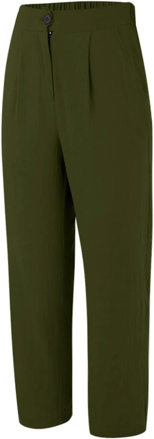 Women's High Waisted Dress Pants Casual Linen Straight Leg Beach Lounge Pants Work Office Suit Trousers with Pockets