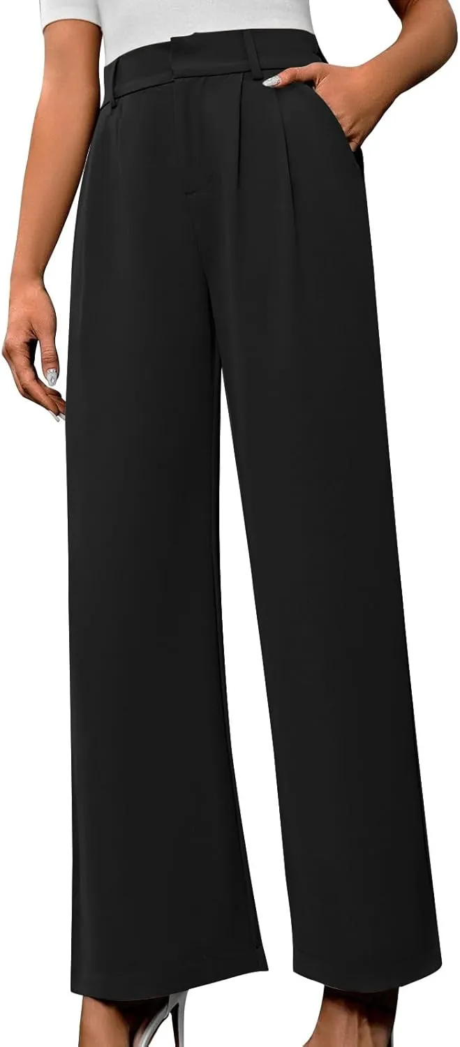 Women's High Waisted Dressy Pants Solid Color Business Casual Work Straight Leg Pants Comfort Palazzo Suit Trousers