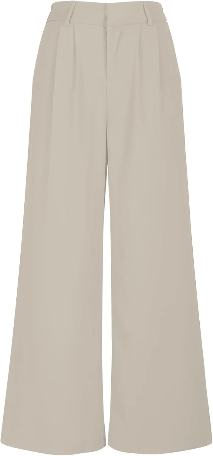 Women's High Waisted Dressy Pants Solid Color Business Casual Work Straight Leg Pants Comfort Palazzo Suit Trousers