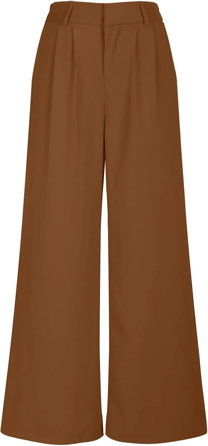 Women's High Waisted Dressy Pants Solid Color Business Casual Work Straight Leg Pants Comfort Palazzo Suit Trousers