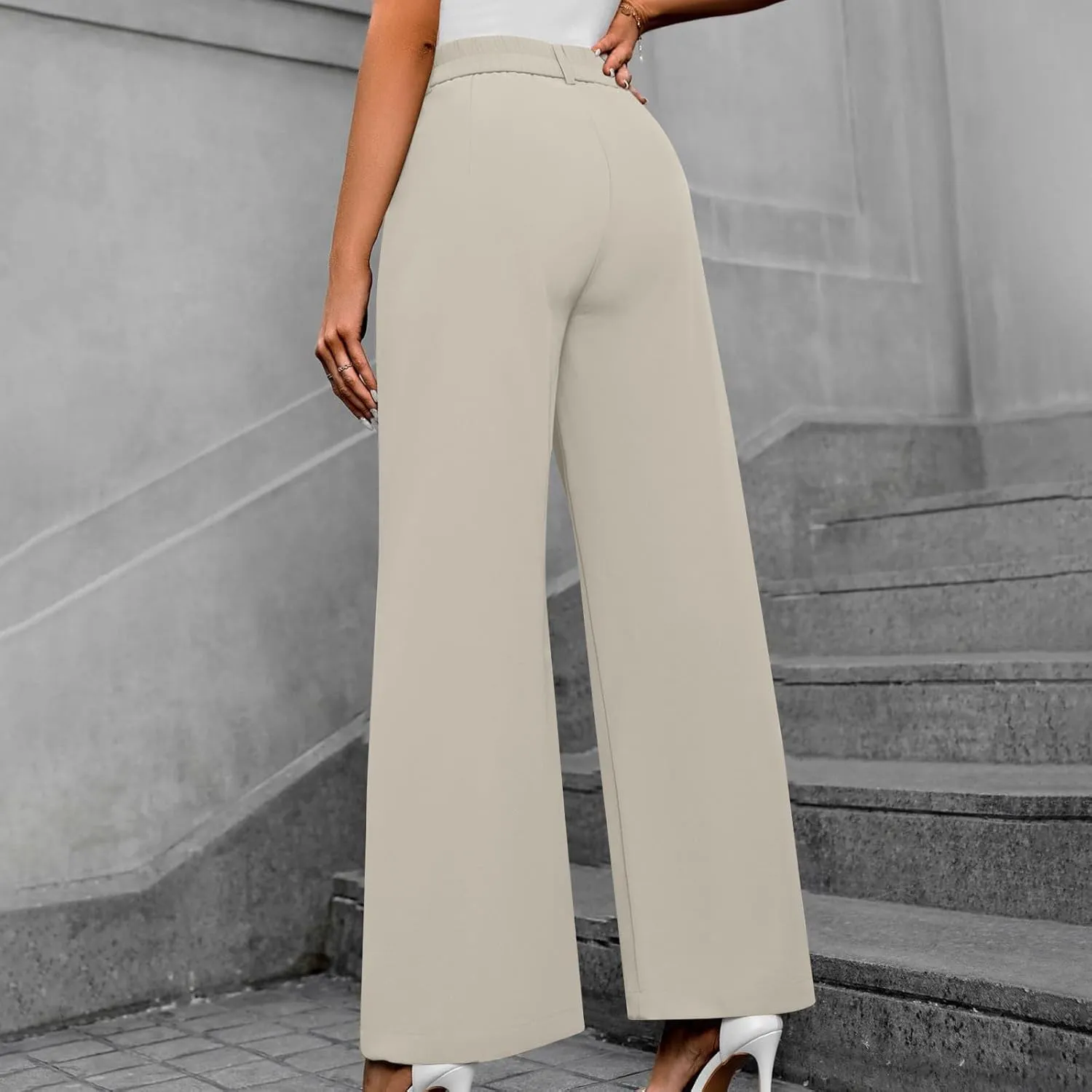 Women's High Waisted Dressy Pants Solid Color Business Casual Work Straight Leg Pants Comfort Palazzo Suit Trousers