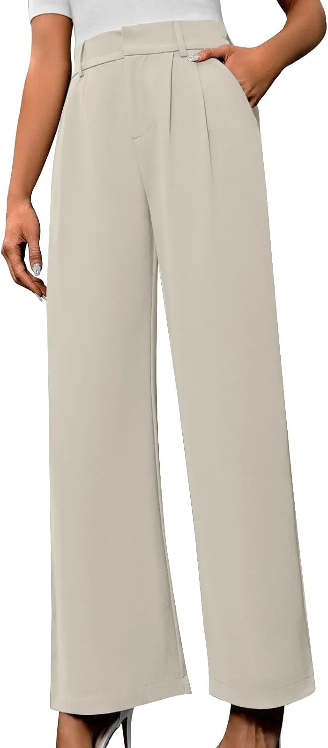 Women's High Waisted Dressy Pants Solid Color Business Casual Work Straight Leg Pants Comfort Palazzo Suit Trousers