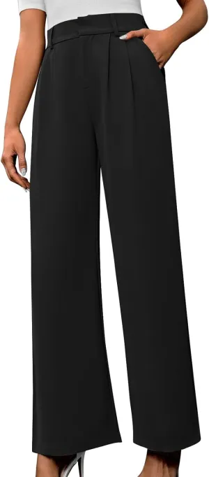 Women's High Waisted Dressy Pants Solid Color Business Casual Work Straight Leg Pants Comfort Palazzo Suit Trousers