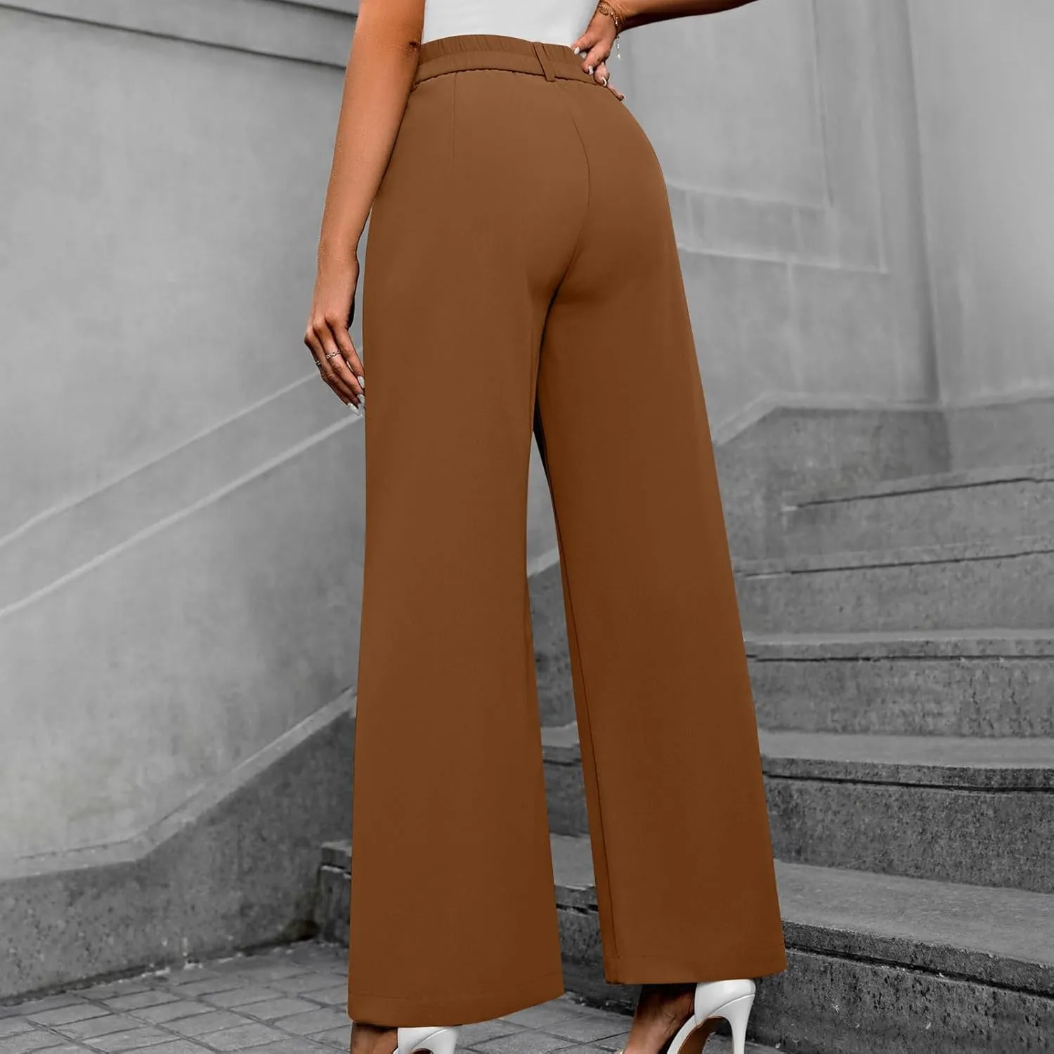 Women's High Waisted Dressy Pants Solid Color Business Casual Work Straight Leg Pants Comfort Palazzo Suit Trousers