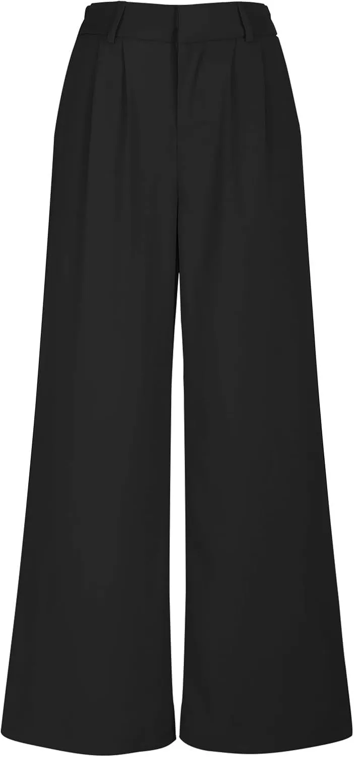 Women's High Waisted Dressy Pants Solid Color Business Casual Work Straight Leg Pants Comfort Palazzo Suit Trousers