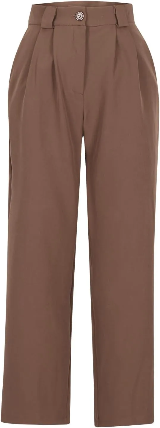 Women's High Waisted Dressy Pants Straight Leg Suit Trousers Casual Plain Office Work Business Pant with Pockets