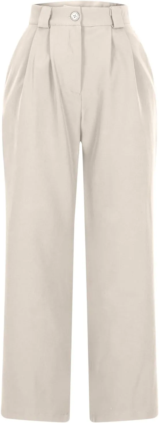 Women's High Waisted Dressy Pants Straight Leg Suit Trousers Casual Plain Office Work Business Pant with Pockets