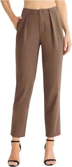 Women's High Waisted Dressy Pants Straight Leg Suit Trousers Casual Plain Office Work Business Pant with Pockets