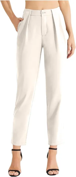 Women's High Waisted Dressy Pants Straight Leg Suit Trousers Casual Plain Office Work Business Pant with Pockets