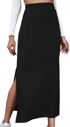 Women's High Waisted Skirts Split Thigh Rib Knit Bodycon Maxi Skirt A-line Long Pencil Skirt 2025 Trendy Skirt