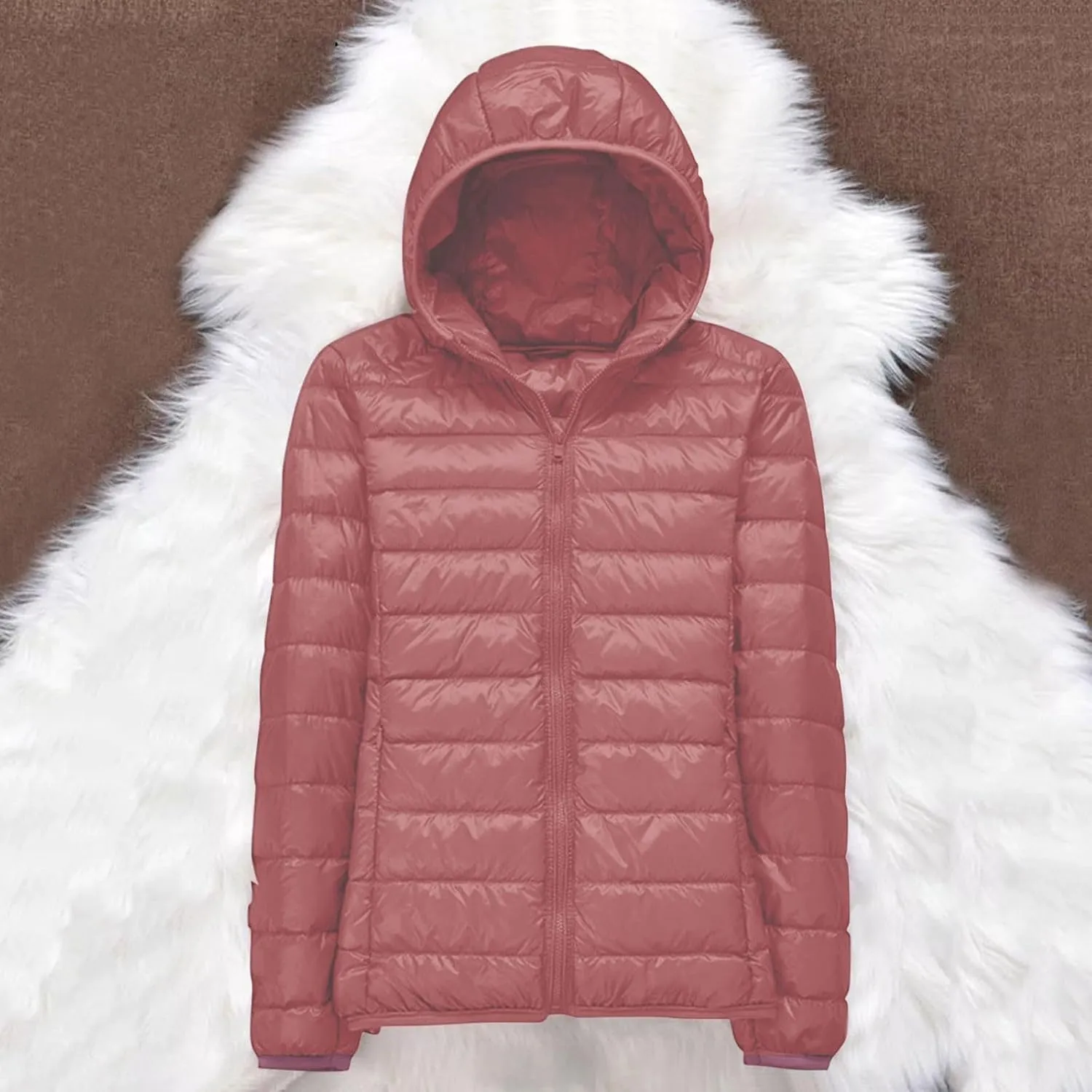 Womens Hooded Jacket Short Down Coat Hooded Packable Puffer Jacket Lightweight Warm Puffy Quilted Coat
