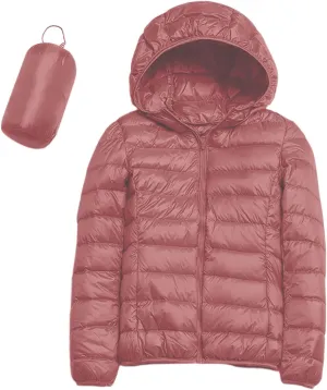 Womens Hooded Jacket Short Down Coat Hooded Packable Puffer Jacket Lightweight Warm Puffy Quilted Coat