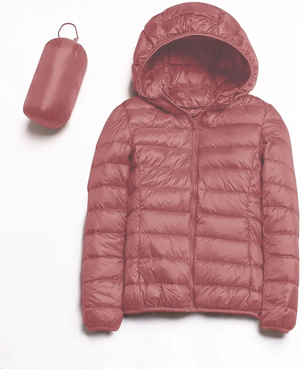 Womens Hooded Jacket Short Down Coat Hooded Packable Puffer Jacket Lightweight Warm Puffy Quilted Coat