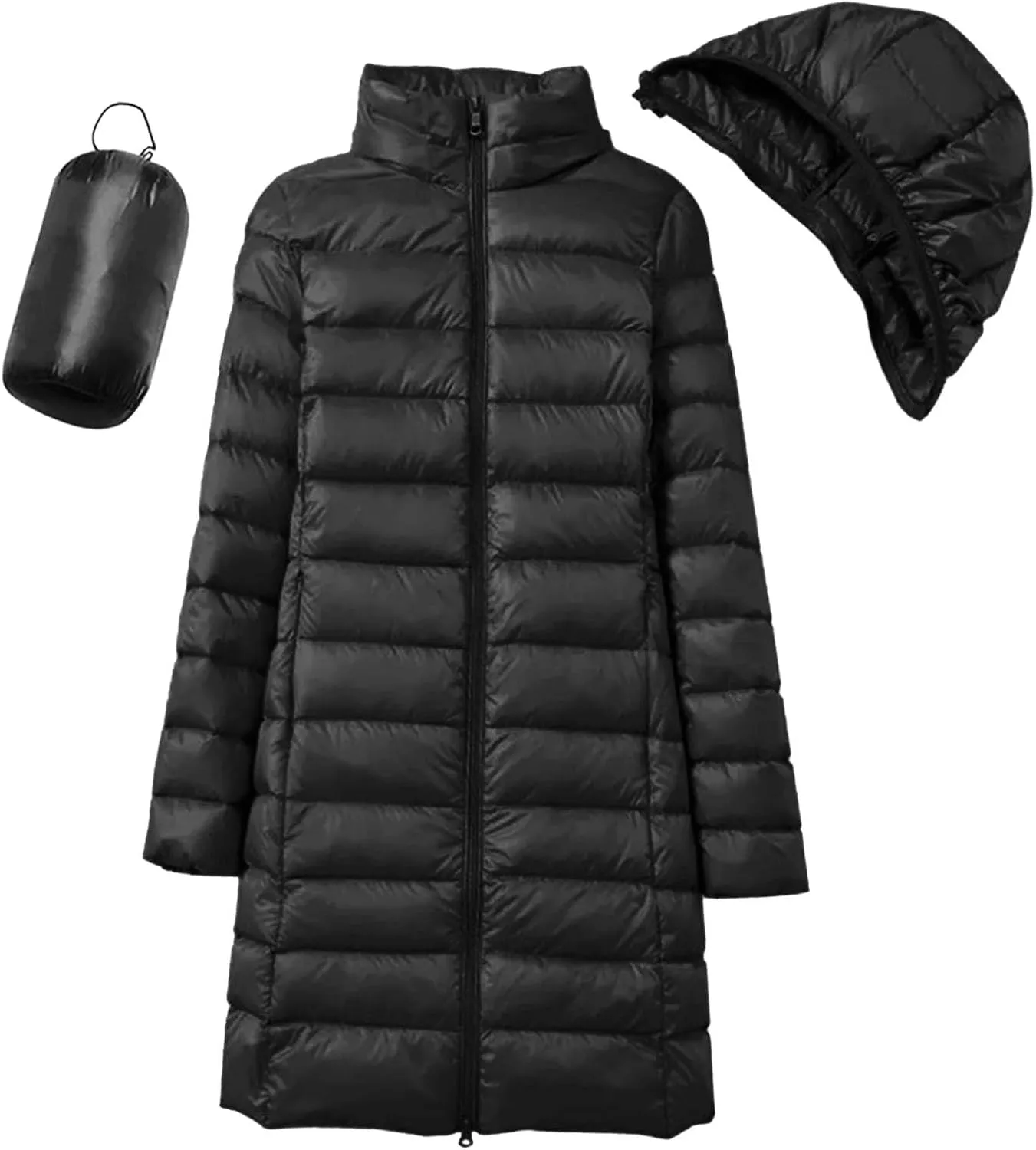 Women's Hooded Ultra Light Weight Coat Long Packable Outwear Puffer Down Jacket Lightweight Full-Zip Puffer Jacket