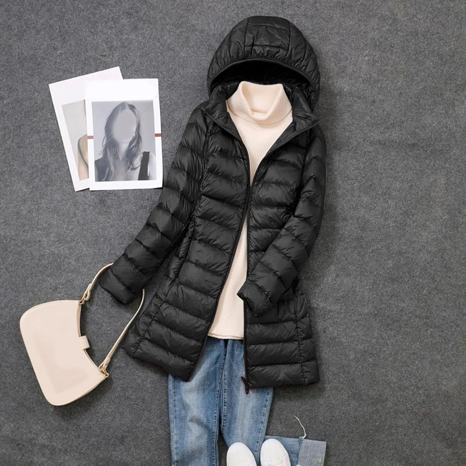 Women's Hooded Ultra Light Weight Coat Long Packable Outwear Puffer Down Jacket Lightweight Full-Zip Puffer Jacket