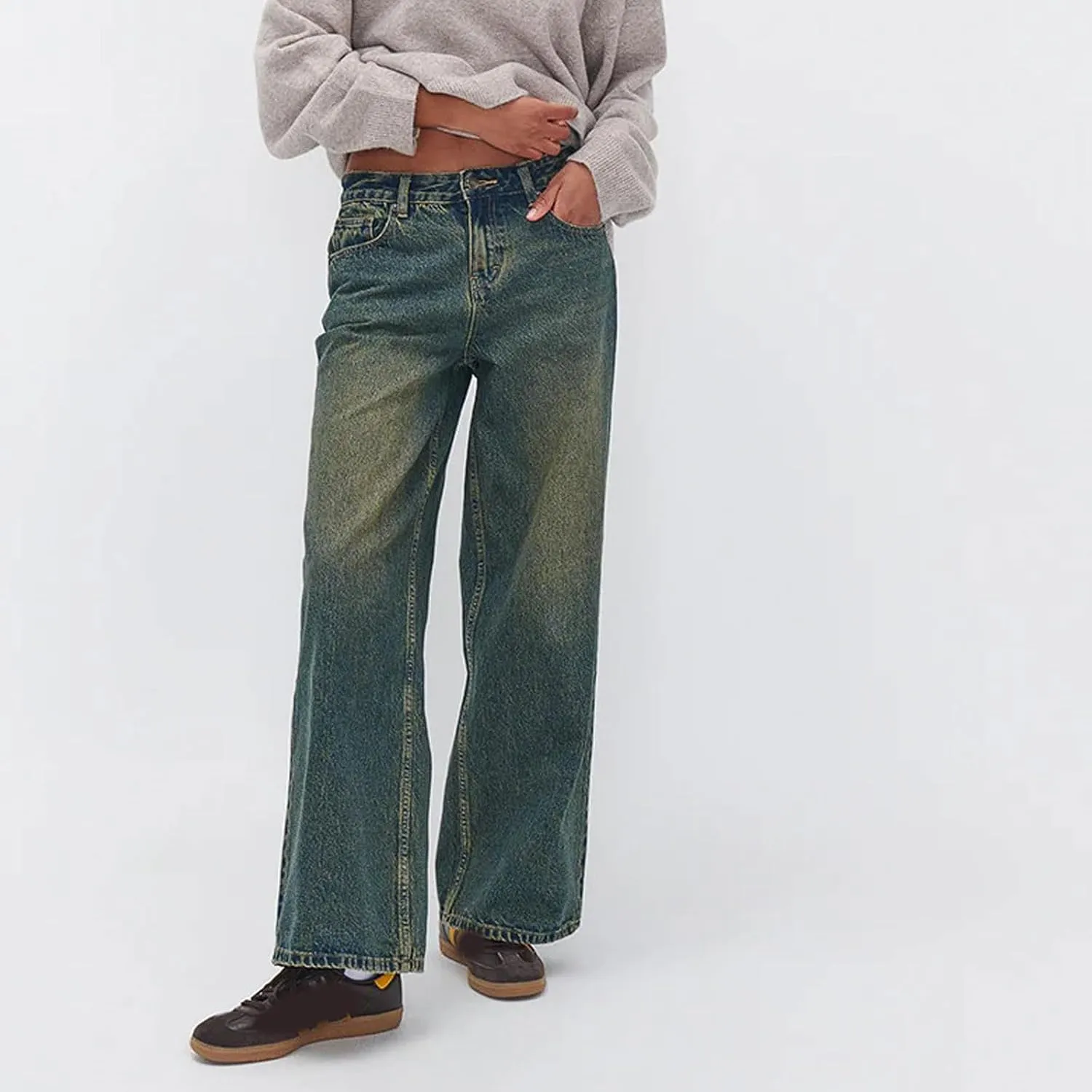 Womens Jeans High Waisted Straight Wide Leg Baggy Jeans Y2k Boyfriend Vintage Washed Loose Denim Pants Streetwear