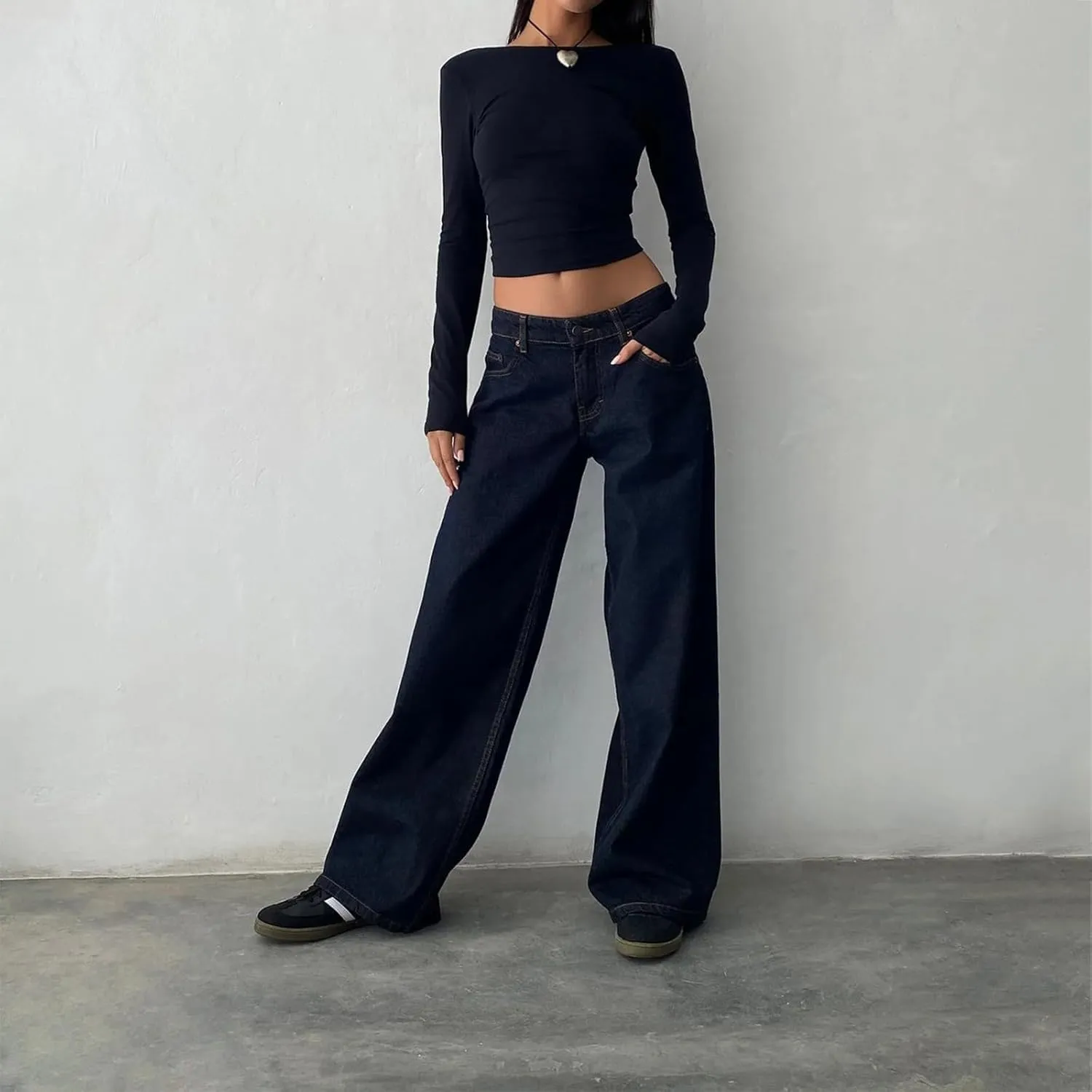Womens Jeans High Waisted Straight Wide Leg Baggy Jeans Y2k Boyfriend Vintage Washed Loose Denim Pants Streetwear