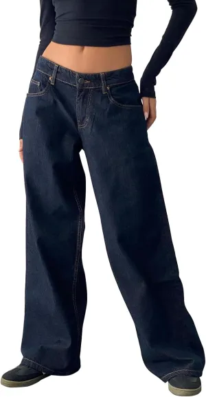 Womens Jeans High Waisted Straight Wide Leg Baggy Jeans Y2k Boyfriend Vintage Washed Loose Denim Pants Streetwear
