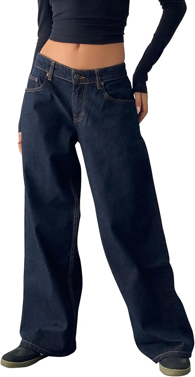 Womens Jeans High Waisted Straight Wide Leg Baggy Jeans Y2k Boyfriend Vintage Washed Loose Denim Pants Streetwear