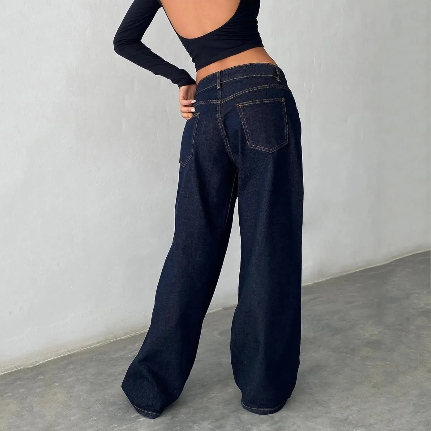 Womens Jeans High Waisted Straight Wide Leg Baggy Jeans Y2k Boyfriend Vintage Washed Loose Denim Pants Streetwear