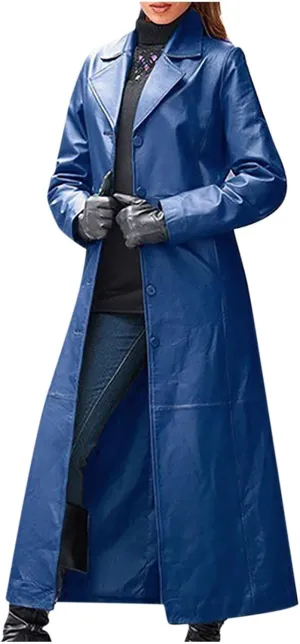 Womens Leathers Blazers Dressy Casual Windproof Trench Coat Fall Long Jackets Loose Fit Work Fashion Coats Outerwear