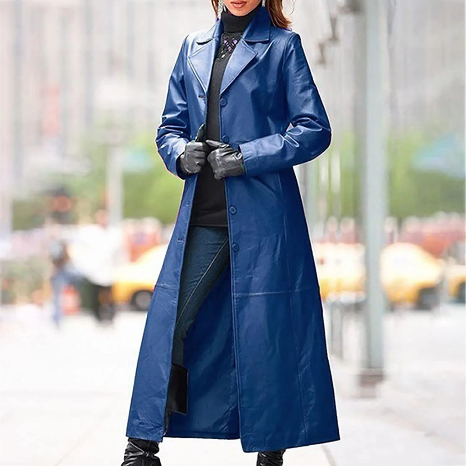 Womens Leathers Blazers Dressy Casual Windproof Trench Coat Fall Long Jackets Loose Fit Work Fashion Coats Outerwear