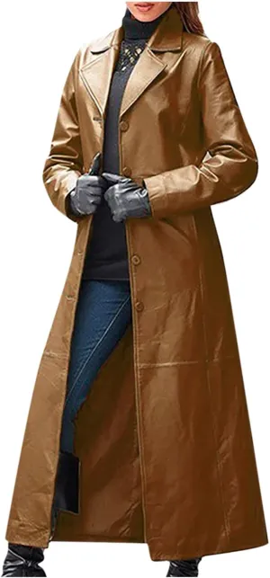 Womens Leathers Blazers Dressy Casual Windproof Trench Coat Fall Long Jackets Loose Fit Work Fashion Coats Outerwear