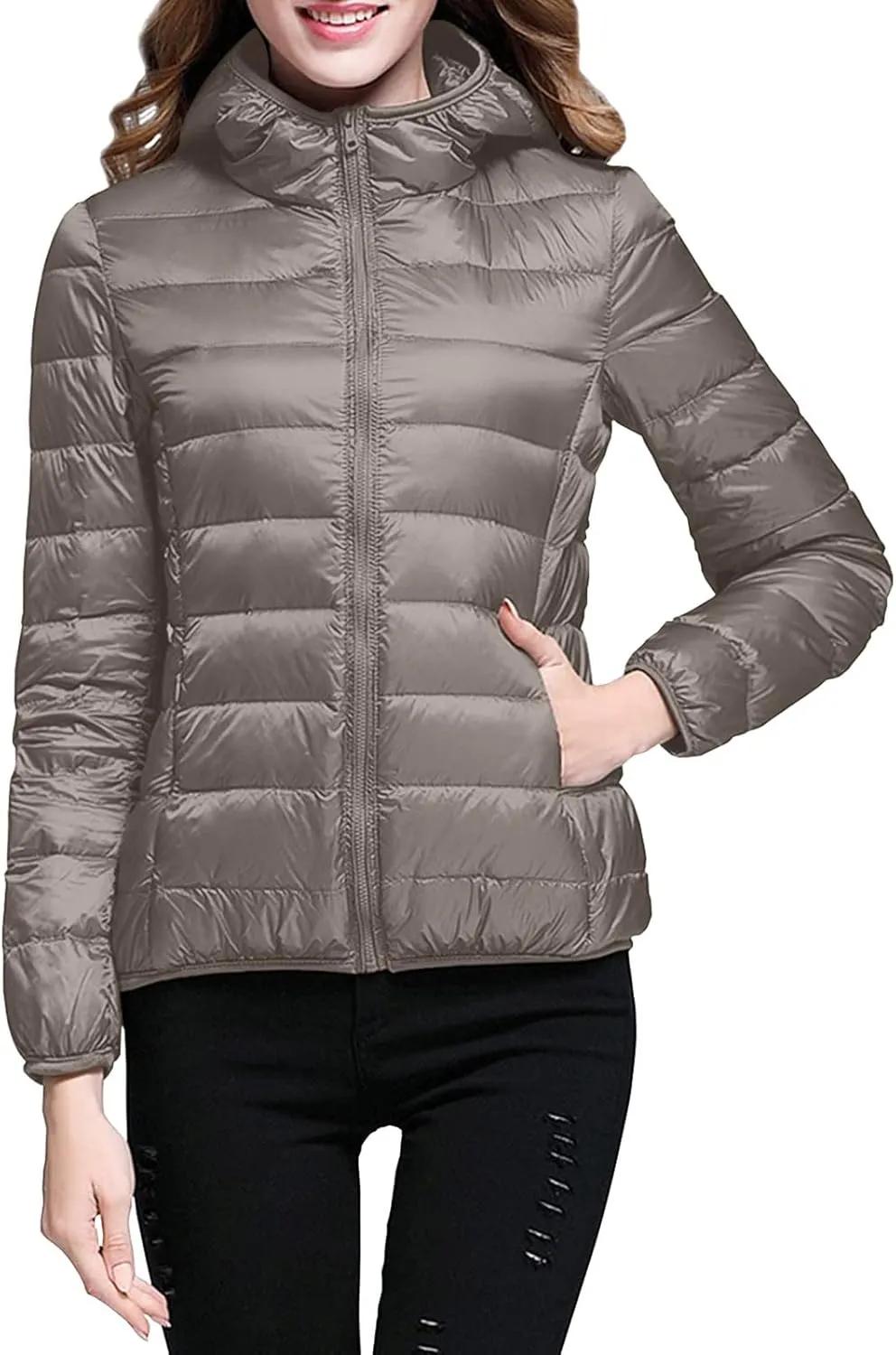 Womens Lightweight Packable Down Jacket Lightweight Puffer Coat with Hood Winter Warm Travel Puffer Jackets for Women